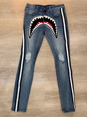 Eternity BC/AD Jeans Men Size 32x30 Mouth Graphic Distressed Denim Slim Fit